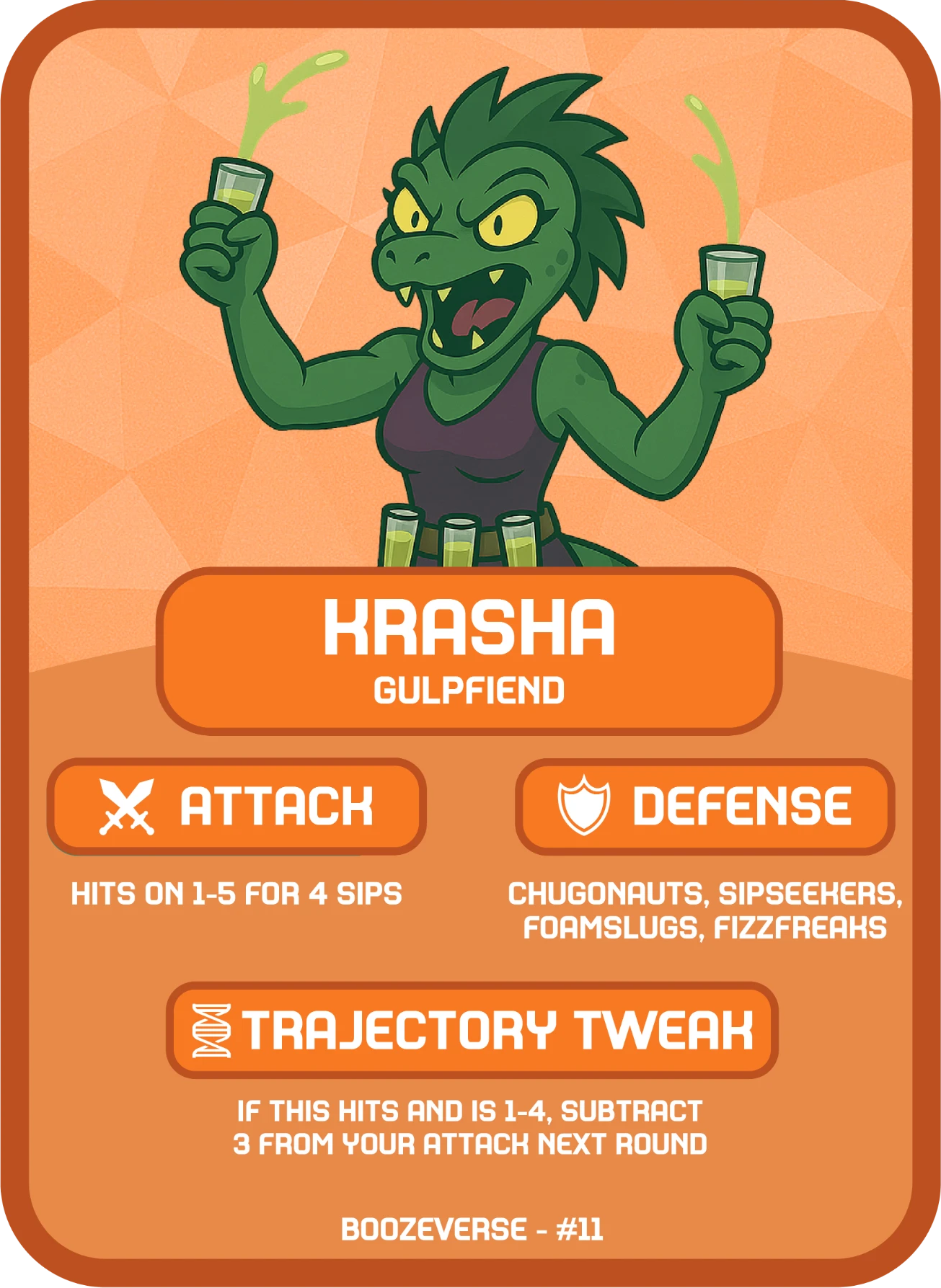 Krasha Legendary card art from Boozeverse